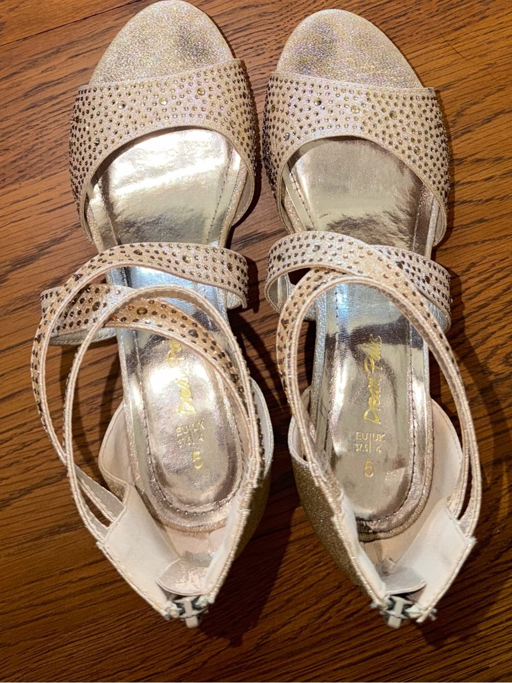 Womens size 5 Gold Strappy Embellished Dress Sandals - Picture 6 of 14